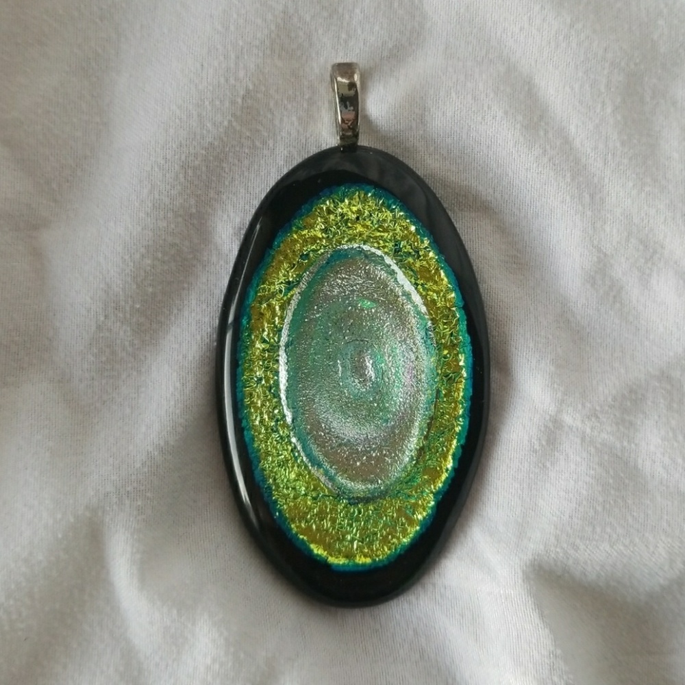 One of a Kind Green Sparkly Glass Pendant